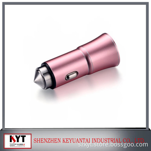 Aluminum material Dual USB 2 Port USB Car Charger 12V-24V Safety Hammer Car Charger For iPhone iPad Tablet PC Mobile